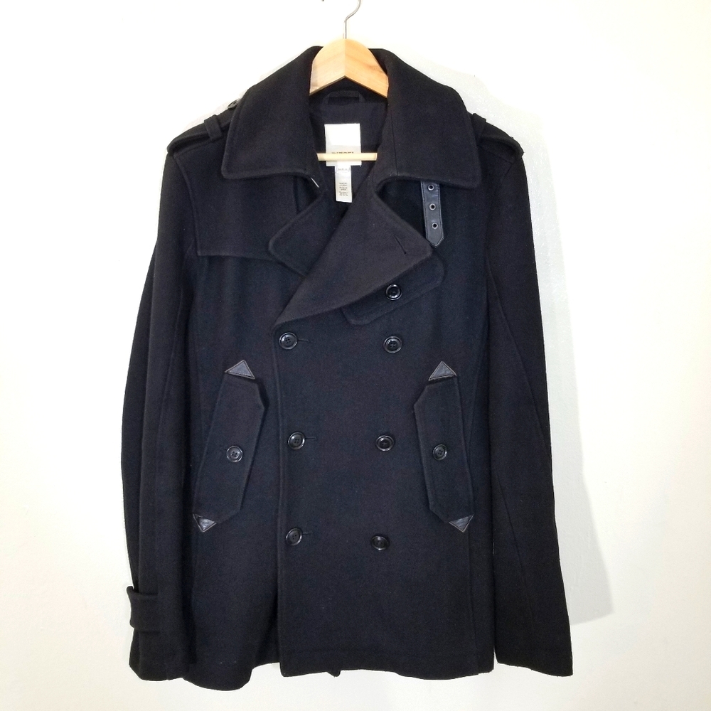 Diesel Mens Black Button Peacoat Jacket Size L